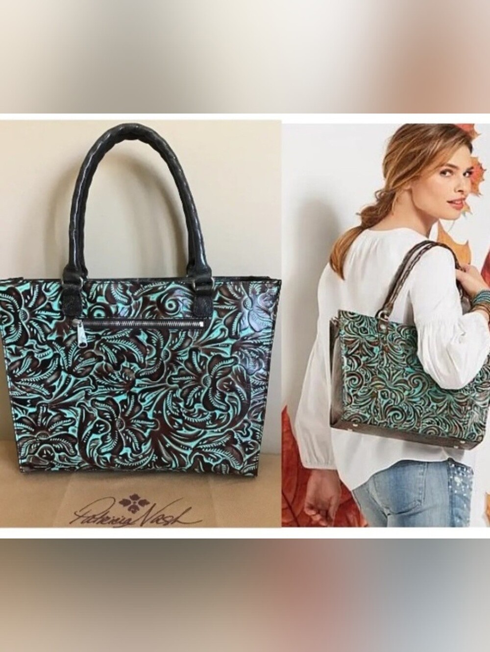 Patricia Nash Zancona Turquoise Tooled Leather Bag